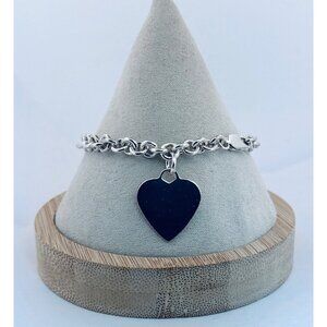 925 Sterling Silver Heart Charm Bracelet 7” Estate Jewelry Vintage Chain